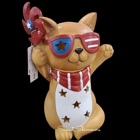 Patriotic Light up CAT Americana 4th of July Memorial Day Figurine Statue Decor - Picture 9 of 11